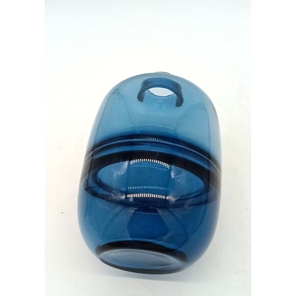 Shannon Crystal Hand Blown Blue Glass Floating Wave 7.5" Modern Minimalist Vase - Picture 6 of 7